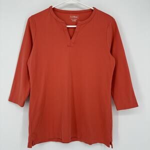 LL Bean Shirt Womens Small 3/4 Sleeve Split Neck Top Casual Lightweight Gorpcore